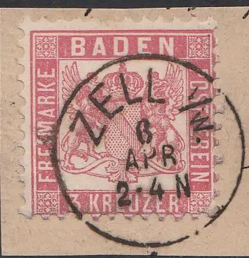 Baden, Mi.Nr. 18, Wappen, gestempelt "Zell i.W."