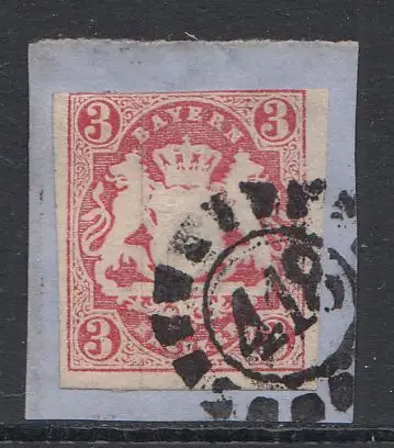 Bayern, Mi.Nr. 15, Staatswappen auf Sockel, gestempelt "418" (Geiselhöring)