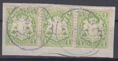 Bayern, Mi.Nr. 22Y, Staatswappen auf Sockel, Dreierstreifen, Briefstück