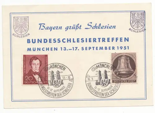 Berlin Mi.Nr. 74 mit 75 Glocke I, Bundesschlesiertreffen München 1951