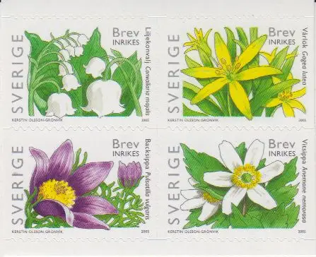 Schweden Mi.Nr. 2459-2462 A, Frühlingsblumen (4 Werte dreiseitig gestanzt 10)