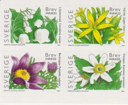 Schweden Mi.Nr. 2459-2462 C, Frühlingsblumen (4 Werte dreiseitig gestanzt 6 1/2)