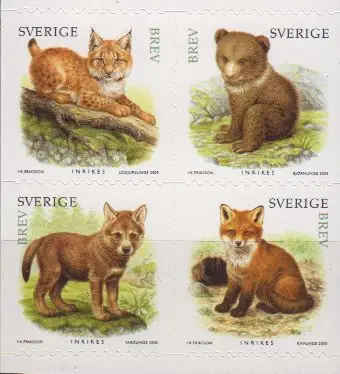 Schweden Mi.Nr. 2487-2490 Nordluchs, Braunbär, Wolf, Rotfuchs, skl. (4 Werte)