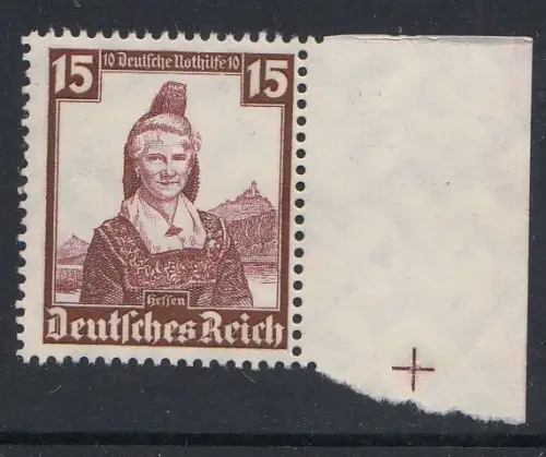 D,Dt.Reich Mi.Nr. 594 Nothilfe, Volkstrachten Hessen Marburg (15+10), Randstück