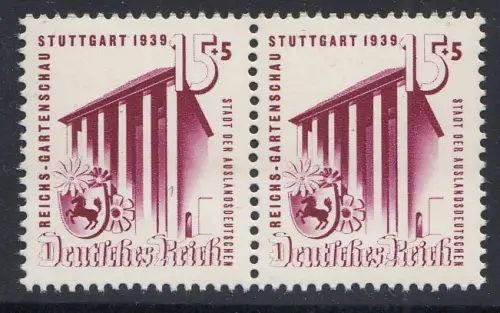 D,Dt.Reich Mi.Nr. 693 Gartenschau Stuttgart, Pavillon + Wappen (15+5) ** Paar