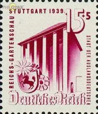 D,Dt.Reich Mi.Nr. 693 Gartenschau Stuttgart, Pavillon + Wappen (15+5) **