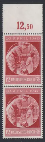 D,Dt.Reich Mi.Nr. 744 Hitlers Geburtstag, Hitler mit Kind (12+38), Oberrand_Paar