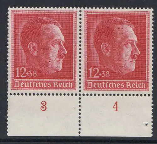 D,Dt.Reich Mi.Nr. 664 Geburtstag Hitlers (12+38), ** Unterrand-Paar