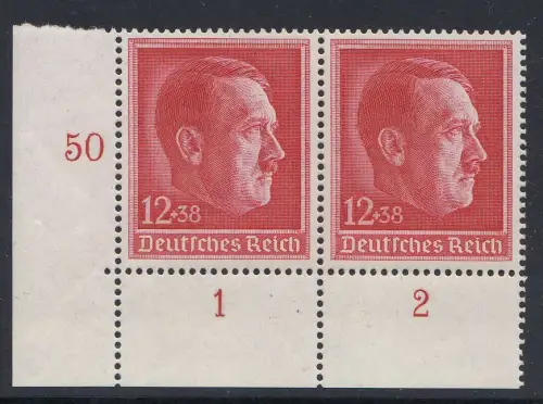 D,Dt.Reich Mi.Nr. 664 Geburtstag Hitlers (12+38), ** Eckrand-Paar