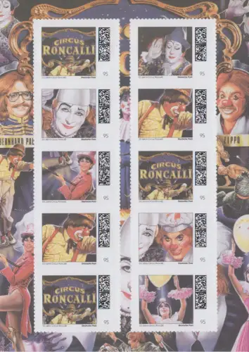 Zirkus Roncalli - Briefmarken - Bogen mit 10 Marken, Liebe zur Nostalgie 