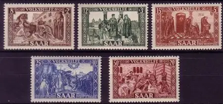 D, Saar, Mi.Nr. 299-303 Volkshilfe 1950, Lutwinus-Legende (5 Werte)