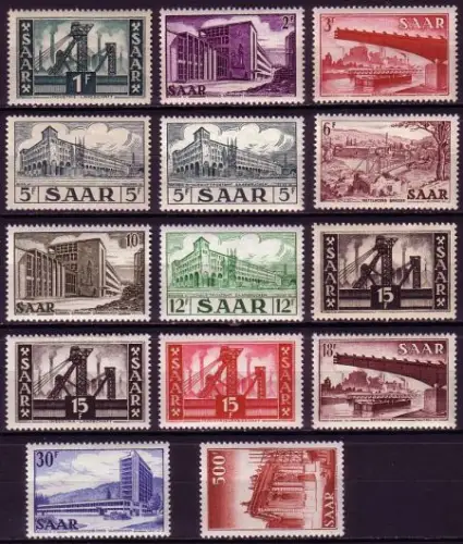 D, Saar, Mi.Nr. 319-337 Freimarken, Ansicht.a.d.Saal. (Saar V)  (14 Werte)