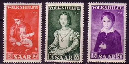 D, Saar, Mi.Nr. 354-356 Volkshilfe 1954, Gemälde  (3 Werte)