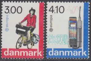 Dänemark Mi.Nr. 921-22 Europa 88, Transport- und Kommunikationsmittel (2 Werte)