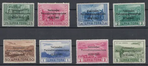 D,Dt.Besetzung 2. WK., Montenegro, Mi.Nr. 10-13, 15-18 mit Attest