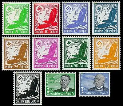 D,Dt.Reich Mi.Nr. 529-539x Flp.Ausg. Adler, Lilienthal, Zeppelin (11 Werte)