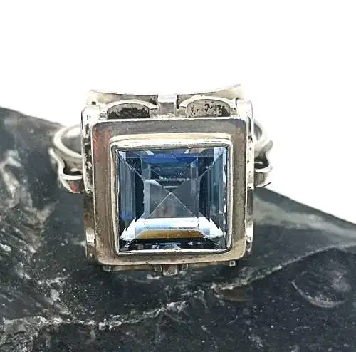 800 Silber Jugendstil Blautopas Ring Pforzheim um 1910 RG57