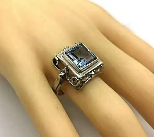 800 Silber Jugendstil Blautopas Ring Pforzheim um 1910 RG57