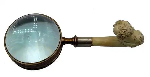 Antike Aufsatzlupe Auflegelupe Lese Lupe mit geschnitztem Griff