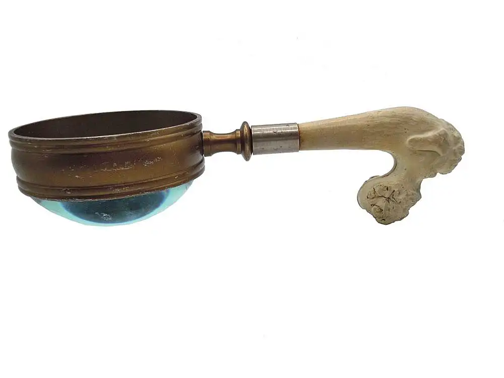 Antike Aufsatzlupe Auflegelupe Lese Lupe mit geschnitztem Griff 3