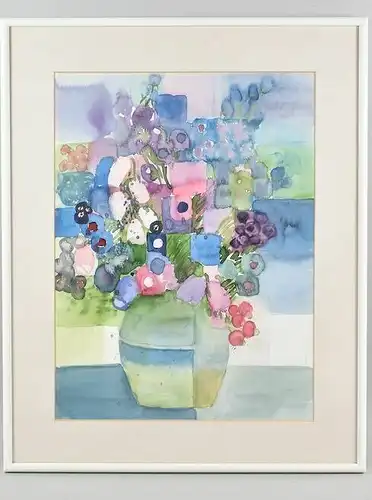 Modernes Aquarell Blumen in Pastell Farben, hinter Glas gerahmt