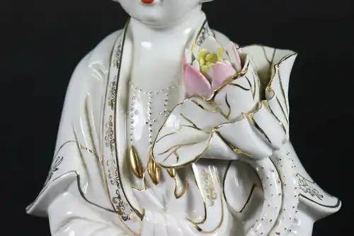 Vintage Guanyin auf Lotus, 45 cm hoch