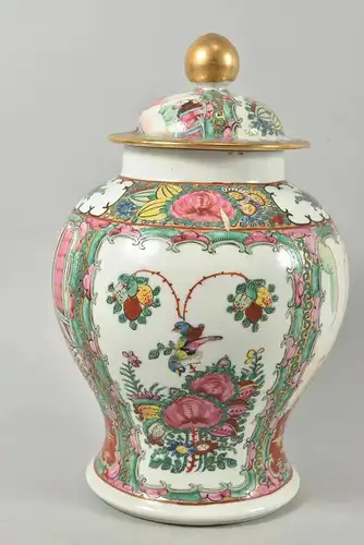 Vintage Chinesische Famille Rose Deckel Vase, 27 cms