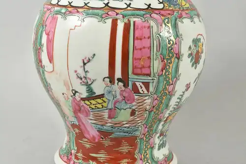 Vintage Chinesische Famille Rose Deckel Vase, 27 cms