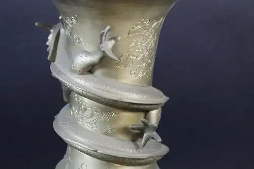 Antike Chinesische Messing Drachen Vase, 46 cm, Gemarkt