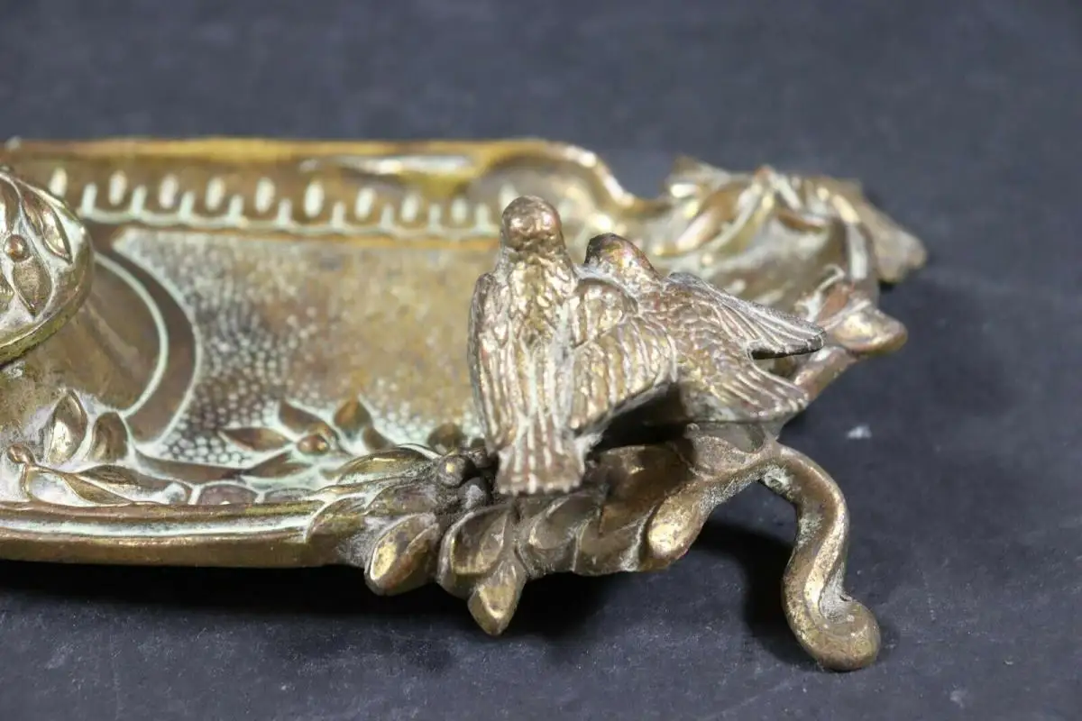 Jugendstil Bronze Schreibtisch Set, Vogel Figuren 5