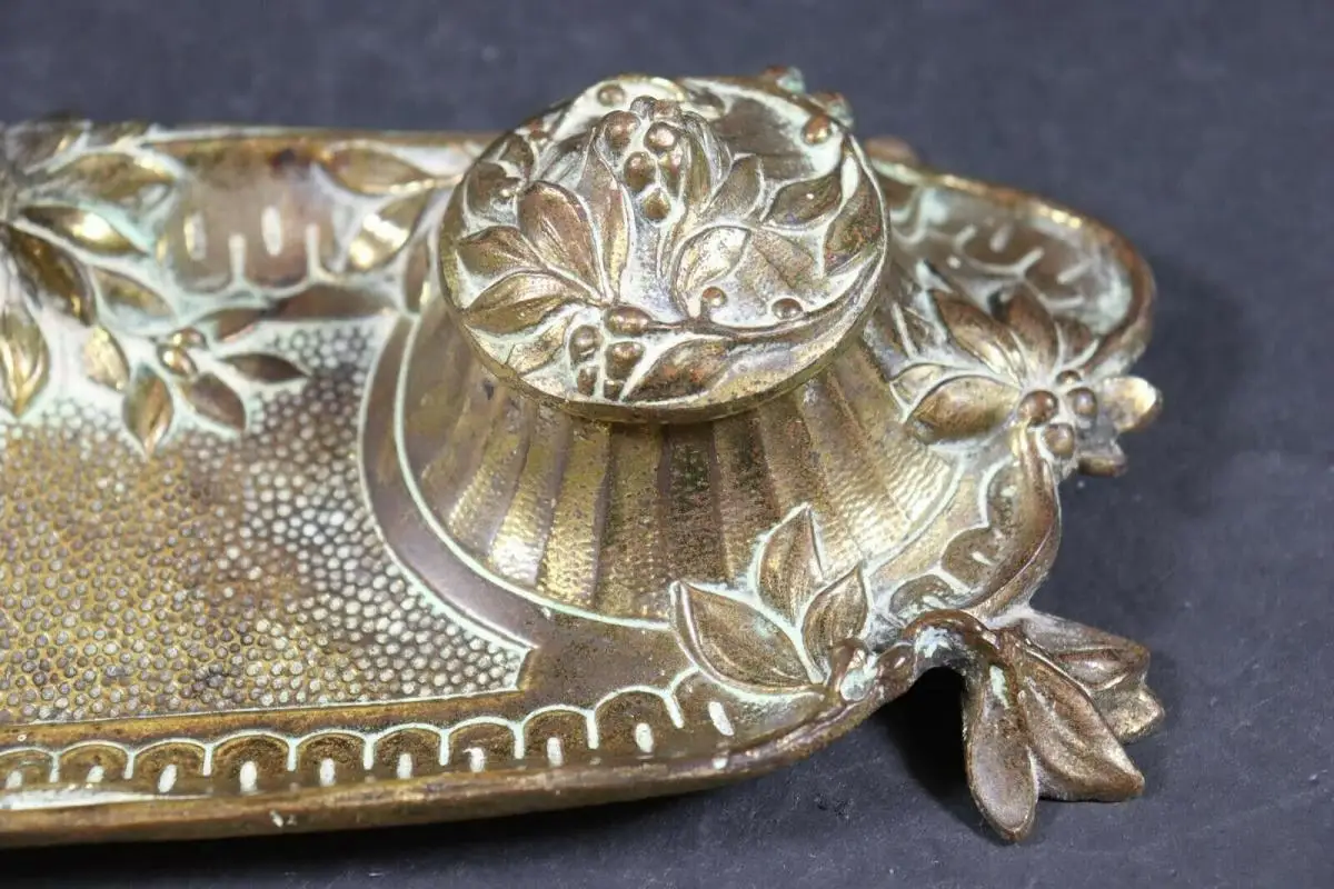 Jugendstil Bronze Schreibtisch Set, Vogel Figuren 6