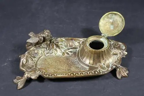 Jugendstil Bronze Schreibtisch Set, Vogel Figuren