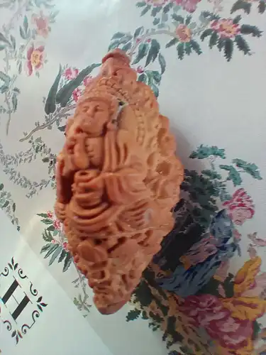 Antike chinesische Buddha Hediao-Nussperle, aufwendig geschnitzt
