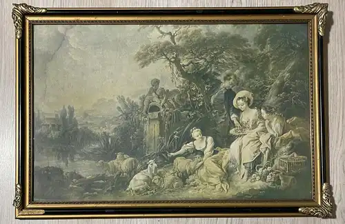 Bild Druck Gemälde von Francois Boucher - Musee du louvre - Geschenke des Hirten/ Das Nest mit Rahmen