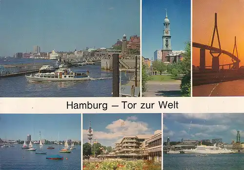 22 - Deutschland - Hamburg , St.Pauli Landungsbrücken , Michaeliskirche Köhlbrandbrücke , Außenalster , Congress Centrum , MS Wappen von Hamburg - gelaufen 1982