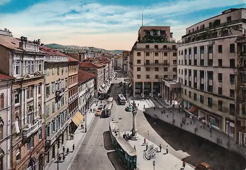 76 - Italien - Trieste , Triest , Piazza della Borsa e Corso , Börsenplatz und Korso , Straßenbahn - nicht gelaufen