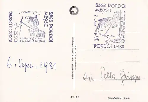 83 - Italien - Südtirol , Dolomiti , Dolomiten , Passo Pordoi , Sass Pordoi , Funivia , Seilbahn - nicht gelaufen 1981