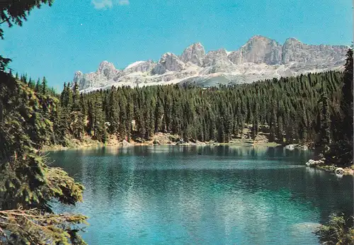 107 - Italien - Südtirol , Dolomiti , Dolomiten , Lago di Carezza , Karersee mit Rosengartengruppe - nicht gelaufen