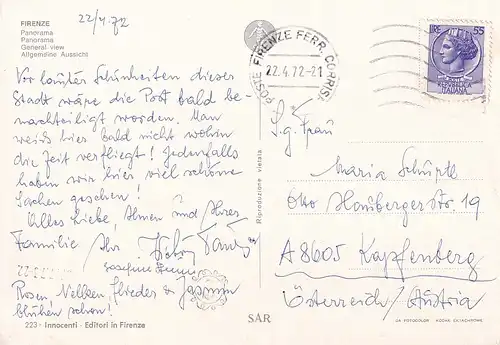 151 - Italien - Firenze , Florenz , Panorama - gelaufen 1972