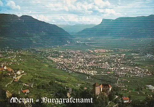 161 - Italien - Meran , Merano , Schloss u. Dorf Tirol mit Meran im Etschtal , Burggrafenamt - gelaufen 1975