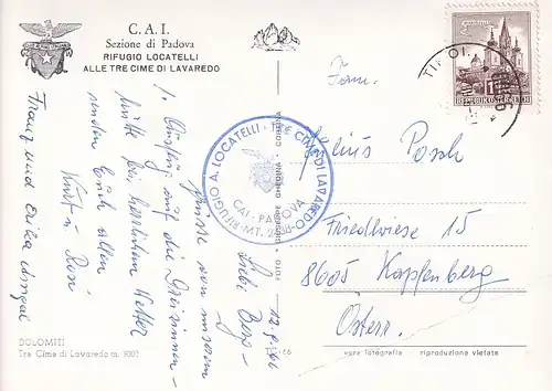 162 - Italien - Südtirol , Dolomiti , Dolomiten , Tre Cime di Lavaredo , Drei Zinnen  - gelaufen 1966