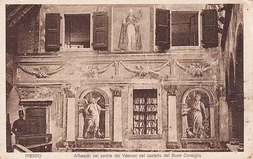 191 - Italien - Trentino , Trento , Fresken im Hof der Vesconi im Schloss des Guten Rates - nicht gelaufen