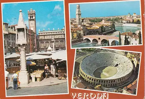 201 - Italien - Verona , Arena , Brücke , Mehrbildkarte  - gelaufen 1981