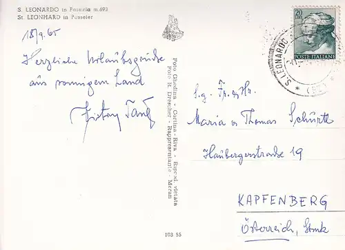 222 - Italien - Südtirol , S. Leonardo Passiria , St. Leonhard im Passeier  - gelaufen 1965