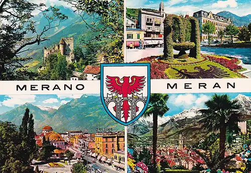 224 - Italien - Meran , Merano , Brunnenburg , Pfarrturm , Freiheitsstraße , Mehrbildkarte  - gelaufen