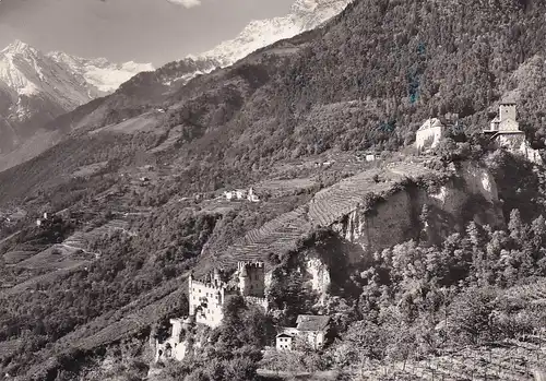 238 - Italien - Meran , Merano , Castelli Fontana e Tirolo , Brunnenburg u. Schloss Tirol - gelaufen 1963