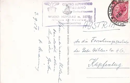 242 - Italien - Südtirol , Dolomiten , Rifugio Nuvolau , Alto - gelaufen 1958