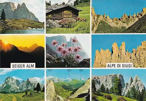 254 - Italien - Südtirol , Dolomiten , Seiser Alm , Suisi , Schlern , Mehrbildkarte - gelaufen 1983