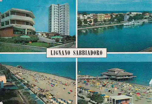 284 - Italien - Lignano Sabbiadoro , Mehrbildkarte , Strand - gelaufen 1962