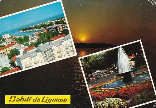 287 - Italien - Lignano Sabbiadoro , Hafenbecken , Brunnen , Mehrbildkarte - gelaufen 1974